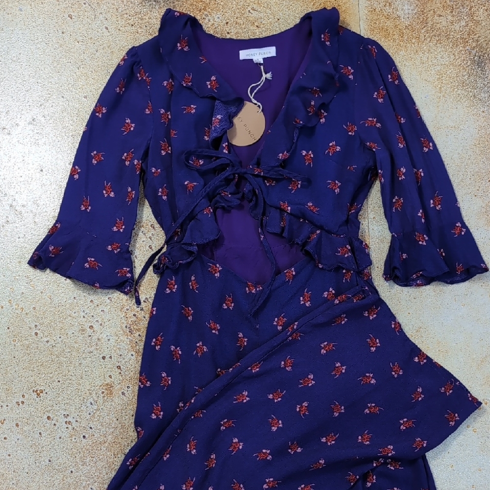 NWT Honey Punch | Violet Floral Ruffle Jumper Rayon Cottagecore Size S